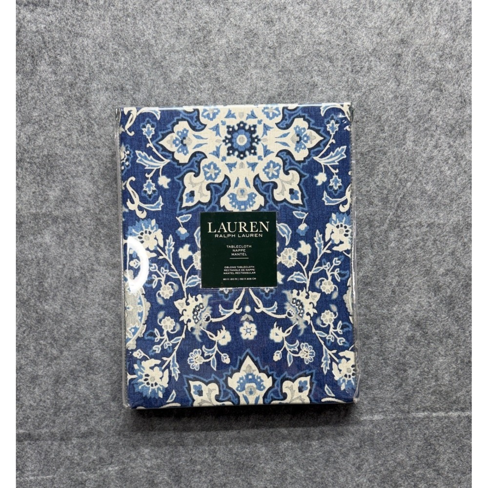 Lauren Ralph Lauren Chambers Medallion Tablecloth Indigo Blue 60x120 Oblong NEW